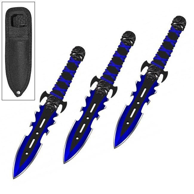 3PC 7.5" Blue Demon Ninja Tactical Combat Throwing Knife Set With Sheath - Tophatter's Guns'N'Weapons Store - FREE SHIPPING Collectible Weapons - Tophatter Daily Deals