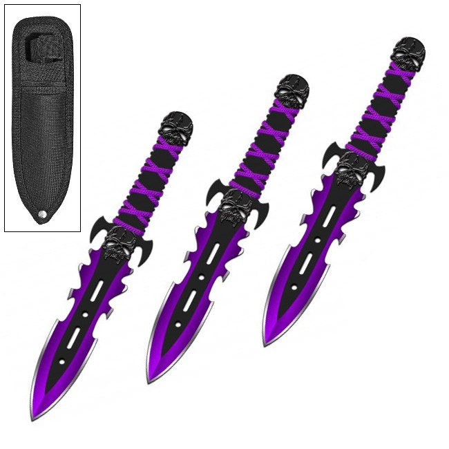 3PC 7.5" Purple Demon Ninja Tactical Combat Throwing Knife Set With Sheath - Tophatter's Inc. Weapons Store Online Collectible Weapons - Tophatter Daily Deals