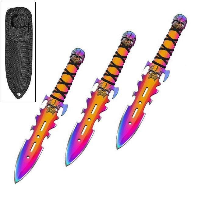 3PC 7.5" Titanium Demon Ninja Tactical Combat Throwing Knife Set With Sheath - Tophatter's Army Products & Self Defense Collectible Weapons - Tophatter Daily Deals