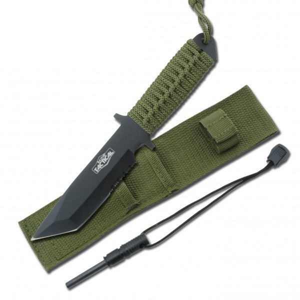 Survival Tanto Emergency Fire Starter Hunting Camping Knife Black Full Tang - Tophatter's Army Products & Self Defense Collectible Weapons - Tophatter Daily Deals