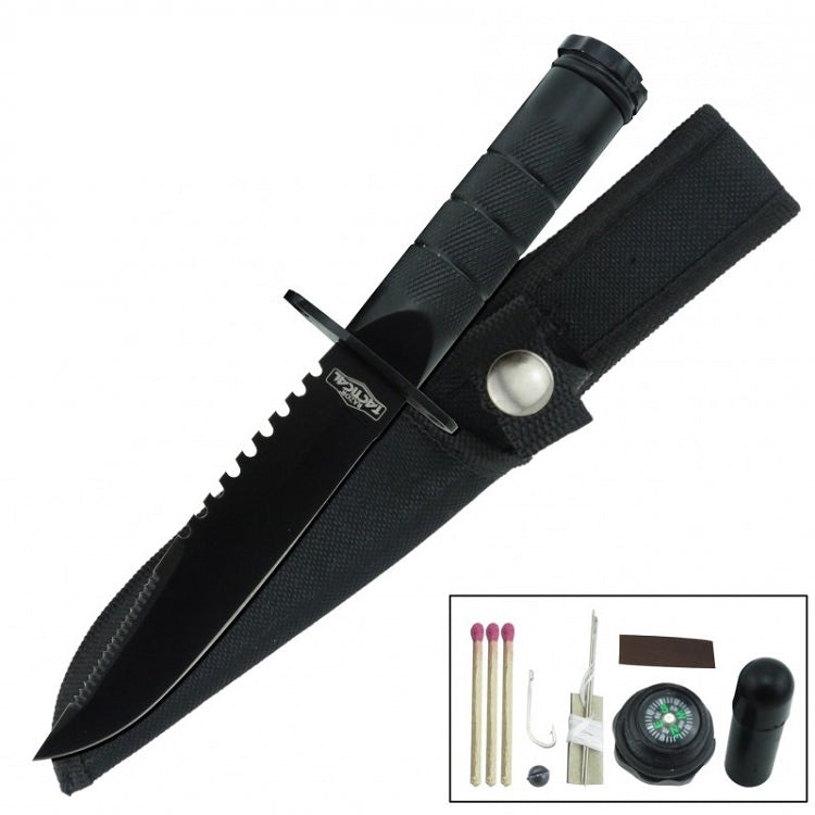 Fixed Blade Sawback Survival Knife 8.5 Inch - Black - TOPHATTER'S ARMORY DEALS Collectible Weapons - Tophatter Daily Deals