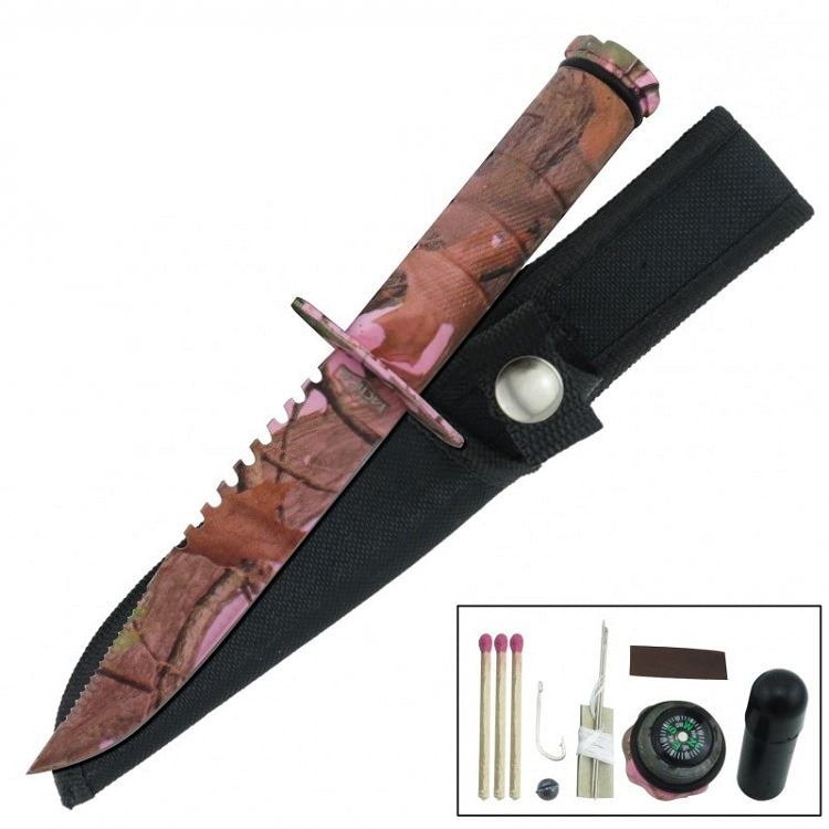 Fixed Blade Sawback Survival Knife 8.5 Inch - Pink Camo - TOPHATTER'S ARMORY DEALS Collectible Weapons - Tophatter Daily Deals