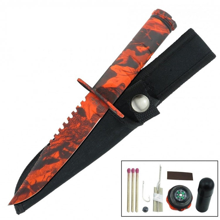 Fixed Blade Sawback Survival Knife 8.5 Inch - Red Camo Collectible Weapons - Tophatter Daily Deals