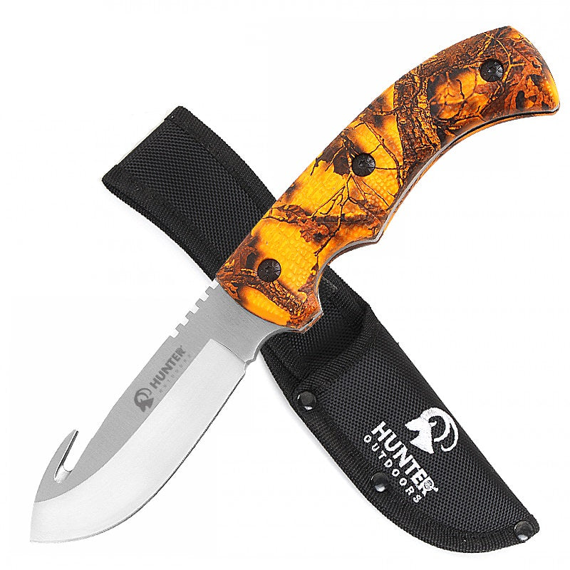 9" Hunting Survival Skinning Gut Hook Fixed Blade Knife Fall Camo - Tophatter's Army Products & Self Defense Collectible Weapons - Tophatter Daily Deals