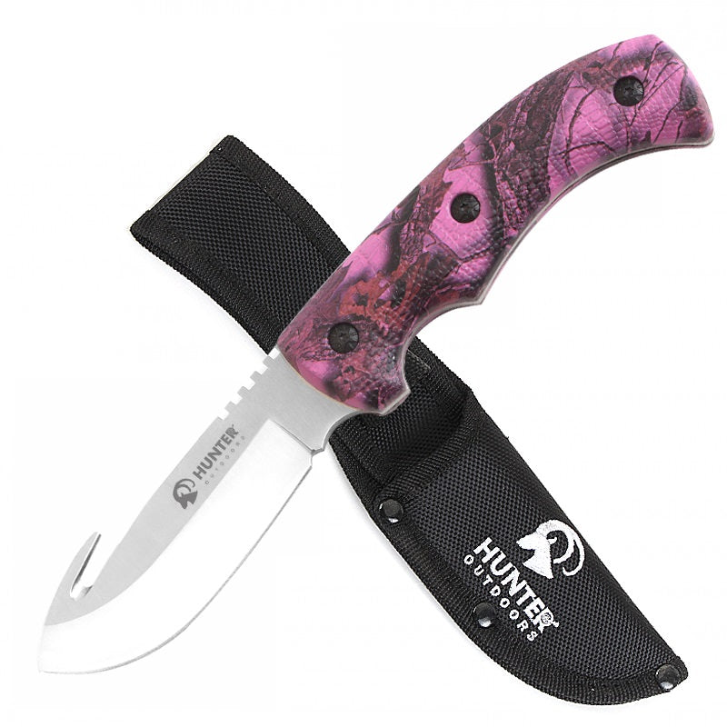 9" Hunting Survival Skinning Gut Hook Fixed Blade Knife Pink Camo - Tophatter's Guns'N'Weapons Store Collectible Weapons - Tophatter Daily Deals