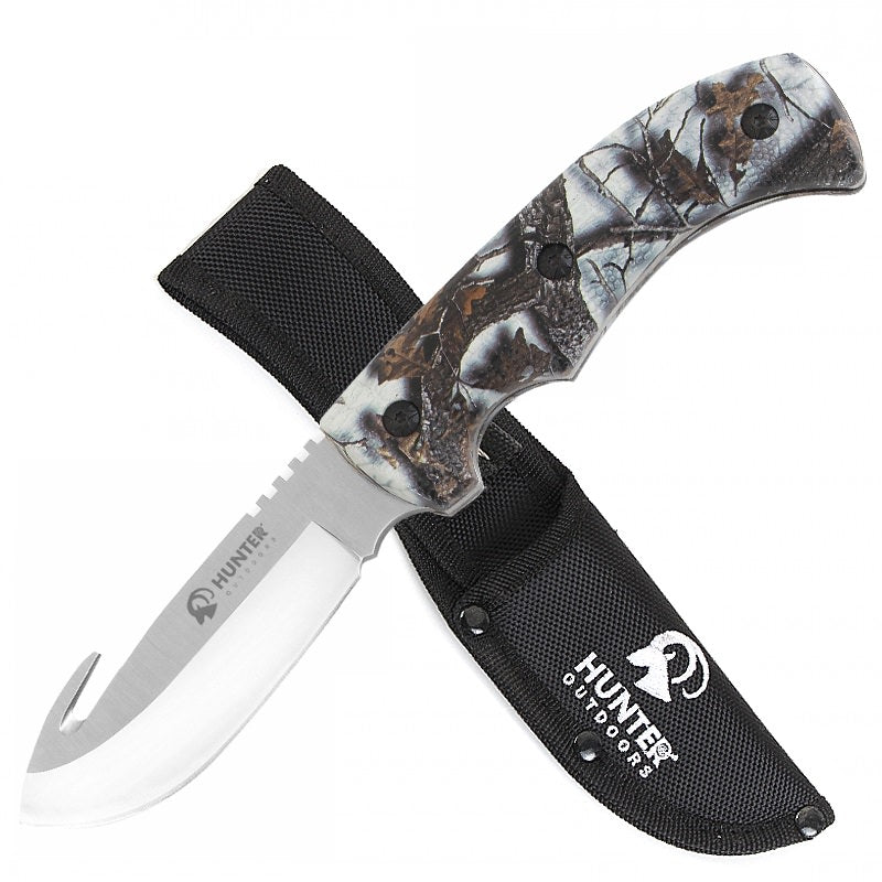 9" Hunting Survival Skinning Gut Hook Fixed Blade Knife Forest Camo - Tophatter's Inc. Weapons Store Online Collectible Weapons - Tophatter Daily Deals