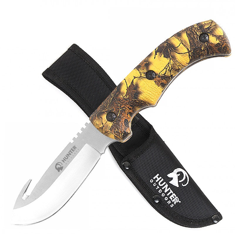 9" Hunting Survival Skinning Gut Hook Fixed Blade Knife Camo Handle Collectible Weapons - Tophatter Daily Deals