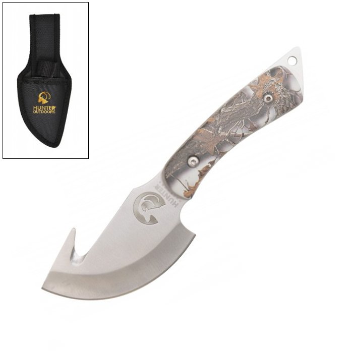 7.25" Snow Camo Hunting Stainless Steel Gut Hook Skinning Knife with Sheath - Tophatter's Guns'N'Weapons Store Collectible Weapons - Tophatter Daily Deals
