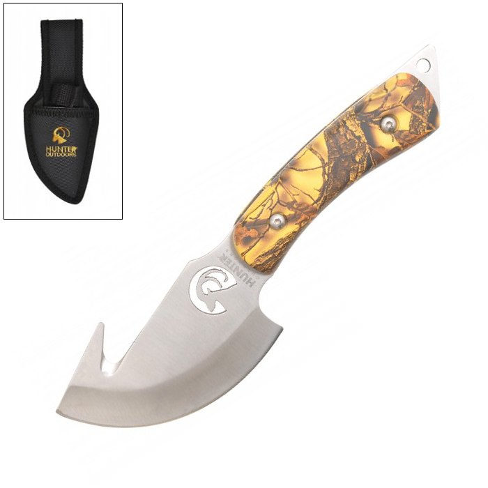 7.25" Camo Hunting Stainless Steel Gut Hook Skinning Knife with Sheath Collectible Weapons - Tophatter Daily Deals
