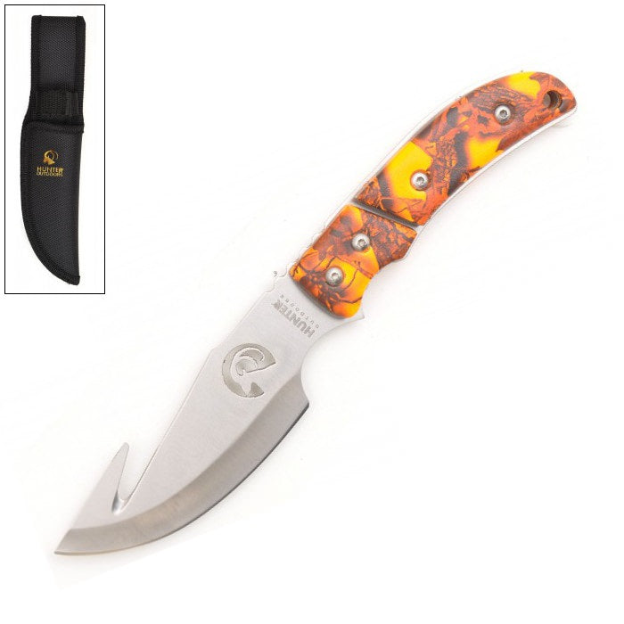 Straight GUTHOOK Survival Full Tang Fixed Blade Hunting Knife Orange Camo Collectible Weapons - Tophatter Daily Deals