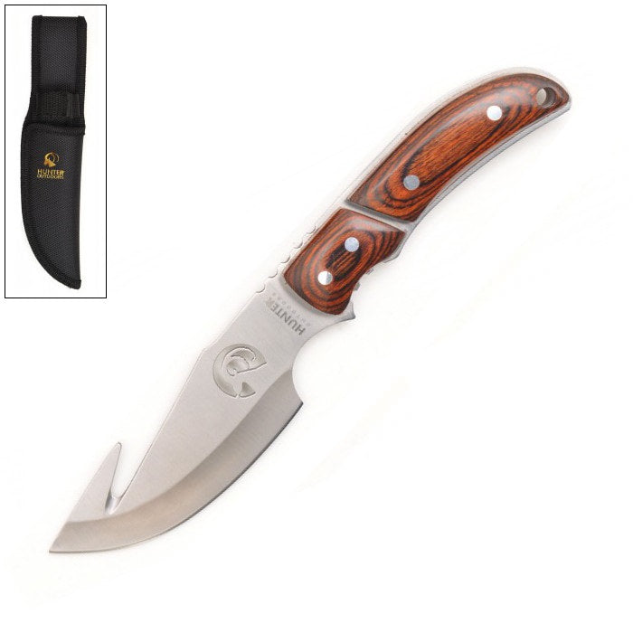 Straight GUTHOOK Survival Full Tang Fixed Blade Hunting Knife Wood Handle - Tophatter's Army Products & Self Defense Collectible Weapons - Tophatter Daily Deals