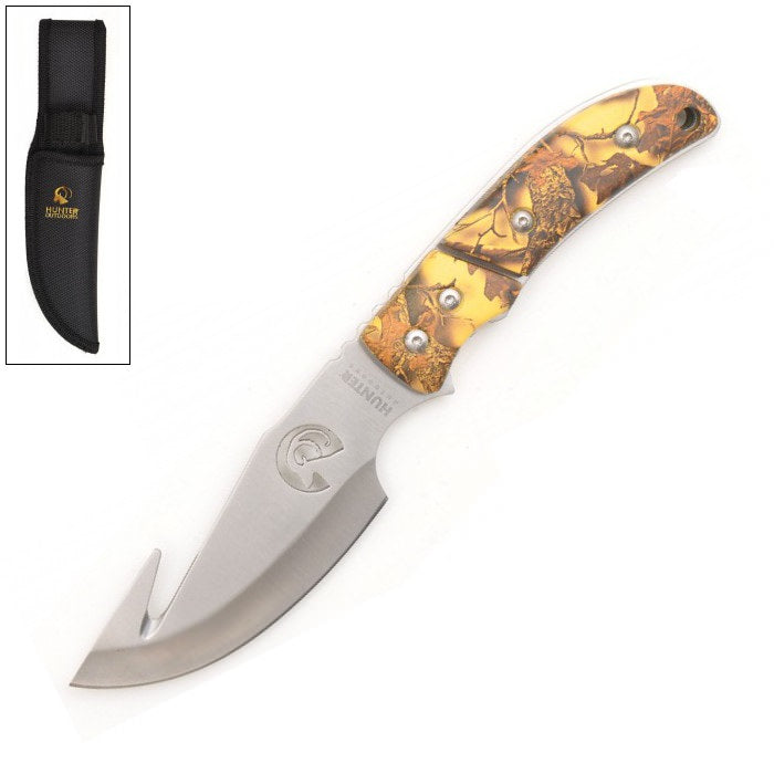 Straight GUTHOOK Survival Full Tang Fixed Blade Hunting Knife Yellow Camo - Tophatter's Guns'N'Weapons Store - FREE SHIPPING Collectible Weapons - Tophatter Daily Deals