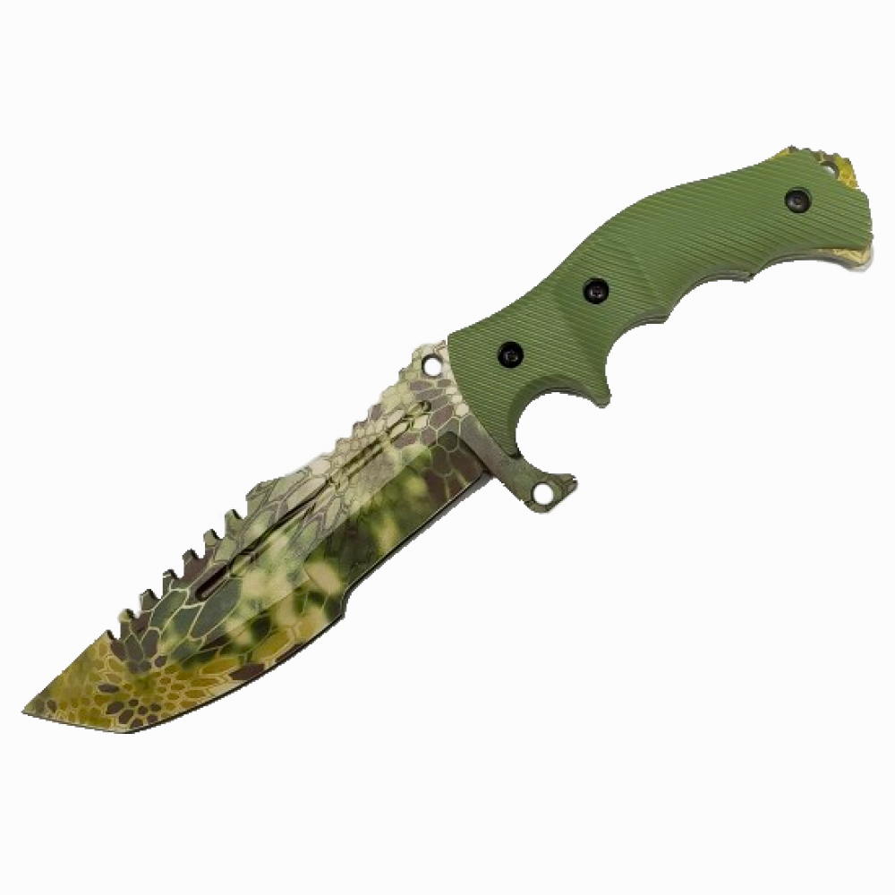 11" Green Camo Military Combat Fighter Hunter Bowie Knife Full Tang Tanto Blade - TOPHATTER'S ARMORY DEALS Collectible Weapons - Tophatter Daily Deals