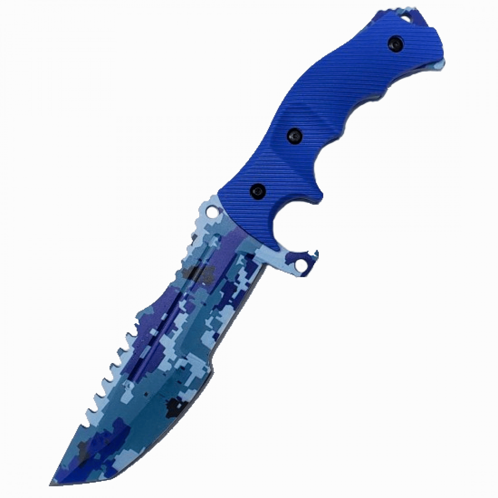 11" Blue Camo Military Combat Fighter Hunter Bowie Knife Full Tang Tanto Blade Collectible Weapons - Tophatter Daily Deals