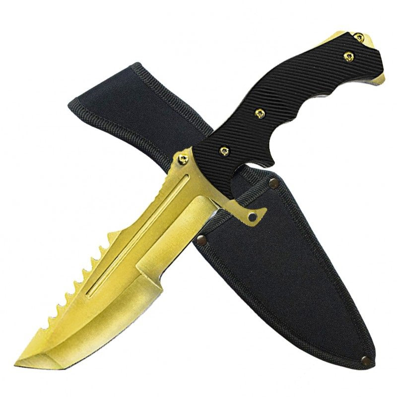 11" Gold Military Combat Fighter Hunter Bowie Knife Full Tang Tanto Blade - Tophatter's Inc. Weapons Store Online Collectible Weapons - Tophatter Daily Deals