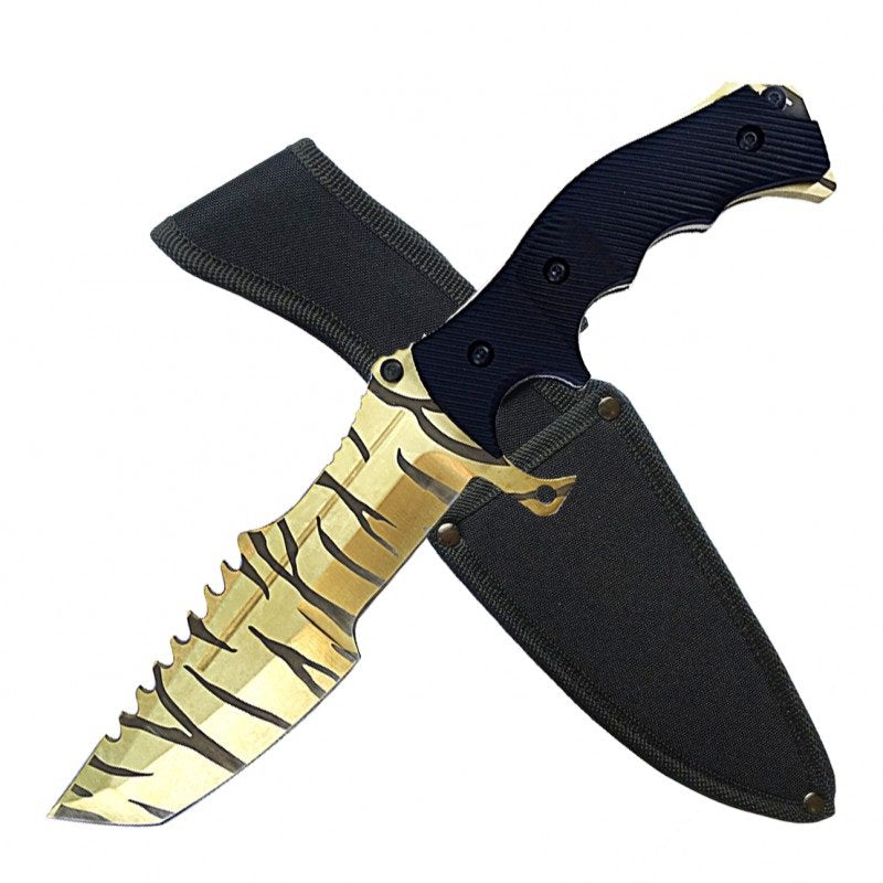 11" Gold With Stripes Military Combat Fighter Hunter Bowie Knife Full Tang - Tophatter's Inc. Weapons Store Online Collectible Weapons - Tophatter Daily Deals