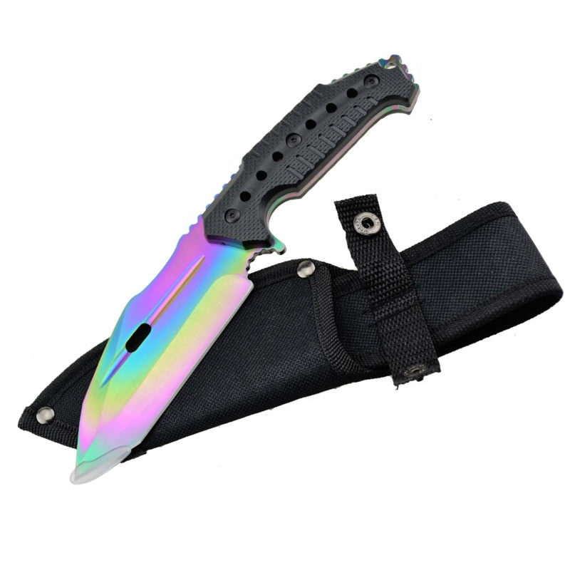 9" Rainbow Blade Tactical Combat Tanto Hunting Knife Military Fixed - TOPHATTER'S ARMORY DEALS Collectible Weapons - Tophatter Daily Deals