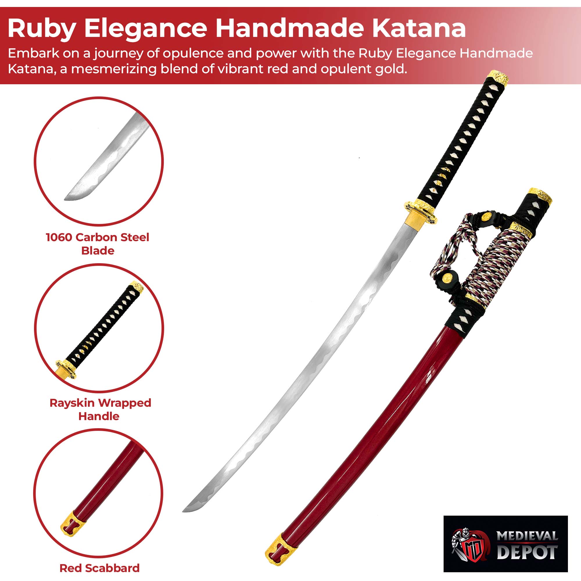 Ruby Elegance Handmade Katana Swords - Tophatter Daily Deals