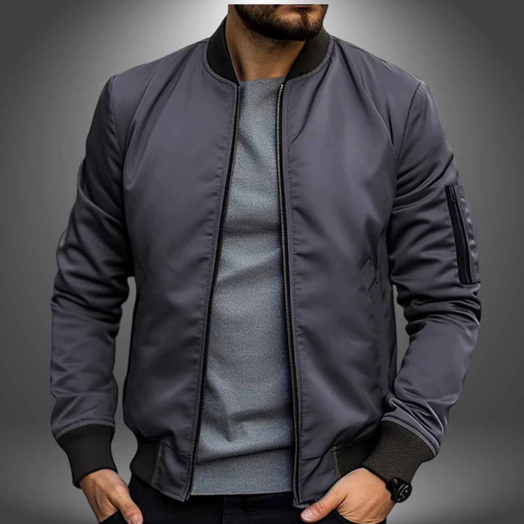 Lightweight Men’s Bomber Jacket – Ribbed Zip, Nylon Dark Gray - Tophatter Daily Deals
