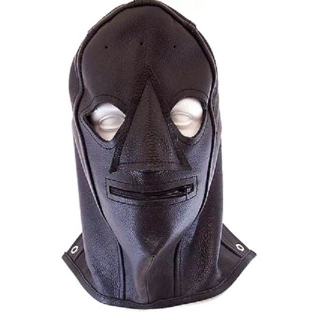 Rouge Leather Zip Mask Black BDSM Full Hood Stiff Leather One Size Fits Most > Bondage Gear > Bondage Hoods - Tophatter Daily Deals