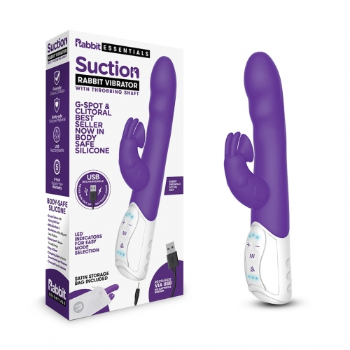 Rabbit Essentials Clitoral Suction Rabbit Vibrator in Purple with Charging and Silicone Body-Safe Material > Vibrators > Ladies > Rabbit Multi - Tophatter Daily Deals