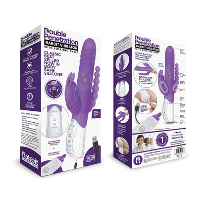 Rabbit Essentials Double Penetration Rabbit Vibrator in Purple with Rotating Beads and Body-Safe Silicone > Vibrators > Ladies > Rabbit Multi - Tophatter Daily Deals