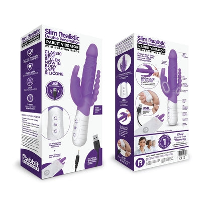 Rabbit Essentials Slim Double Penetration Rabbit Vibrator in Purple with Body-Safe Silicone > Vibrators > Ladies > Rabbit Multi - Tophatter Daily Deals
