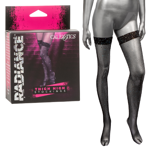 Radiance Black Rhinestone Mesh Thigh High Stockings with Stay-Up Support - One Size > Clothes > Hosiery > Stockings - Tophatter Daily Deals