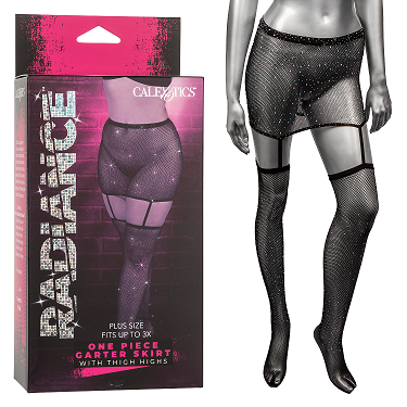 Radiance Plus Size Black Garter Skirt with Rhinestones and Thigh Highs 3X > Clothes > Hosiery > Stockings - Tophatter Daily Deals