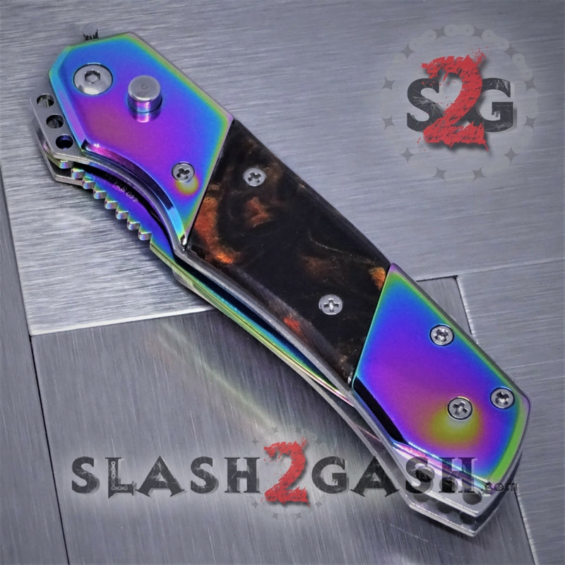 Gentleman's Titanium Rainbow Automatic Knife Serrated - Brown Marble Knife-Auto - Tophatter Daily Deals