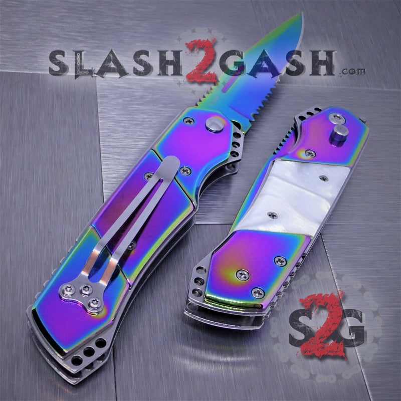 Gentleman's Titanium Rainbow Automatic Knife Serrated - 5 Colors Knife-Auto - Tophatter Daily Deals