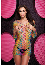 Rainbow Fishnet Mini Dress Lingerie One Size Flirty Wear > Clothes > Dresses and Chemises - Tophatter Daily Deals