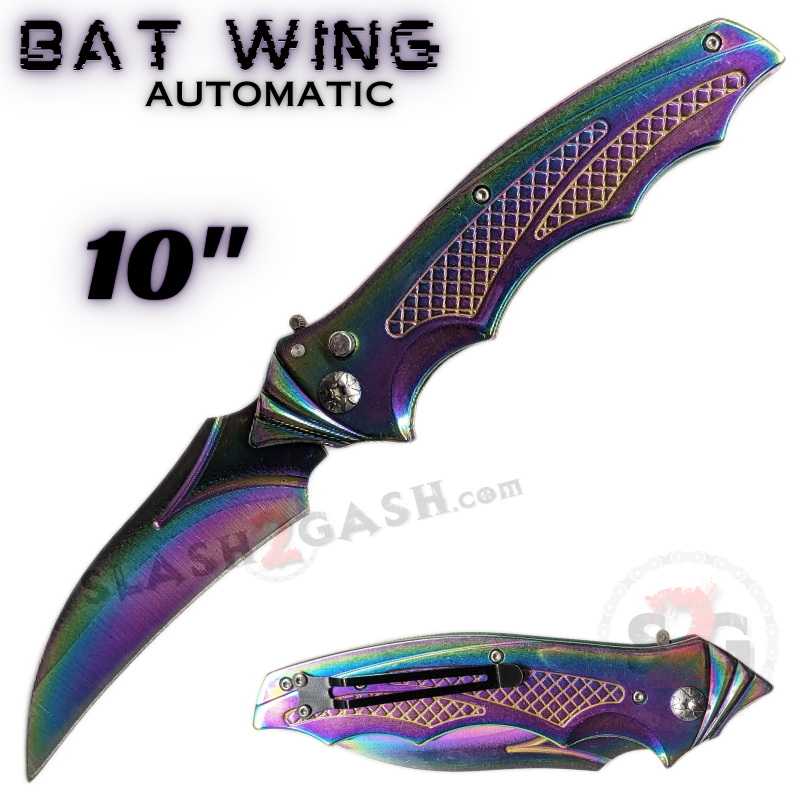 Bat Wing Talon Diamond Grip Auto Knife 10" w/ Safety Lock - Rainbow Knife-Auto - Tophatter Daily Deals