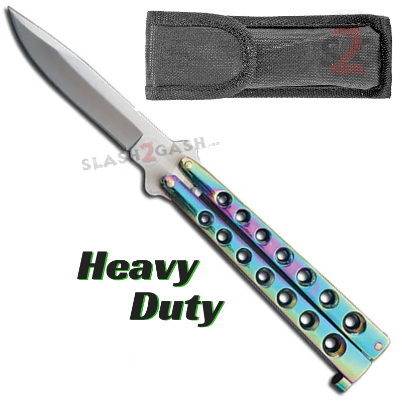 Heavy Duty Classic Butterfly Knife Thick 7 Hole Balisong - Rainbow Rainbow Knife-Balisong - Tophatter Daily Deals