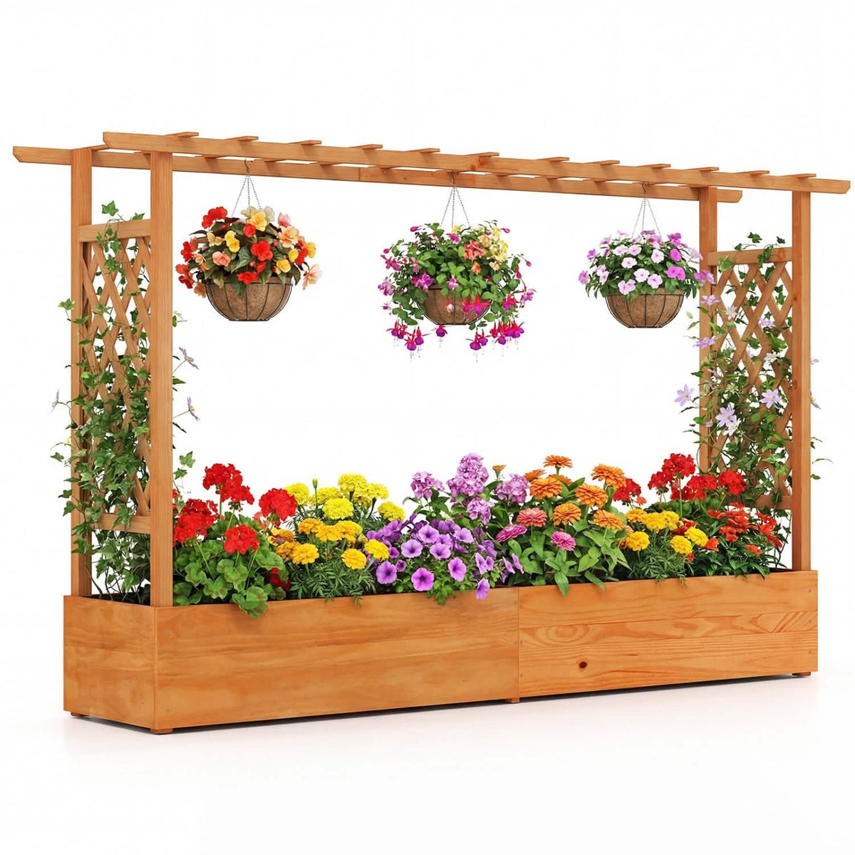 Raised Garden Bed Planter Box with Lattice Trellis Drainage Holes Default Title Garden & Patio - Tophatter Daily Deals