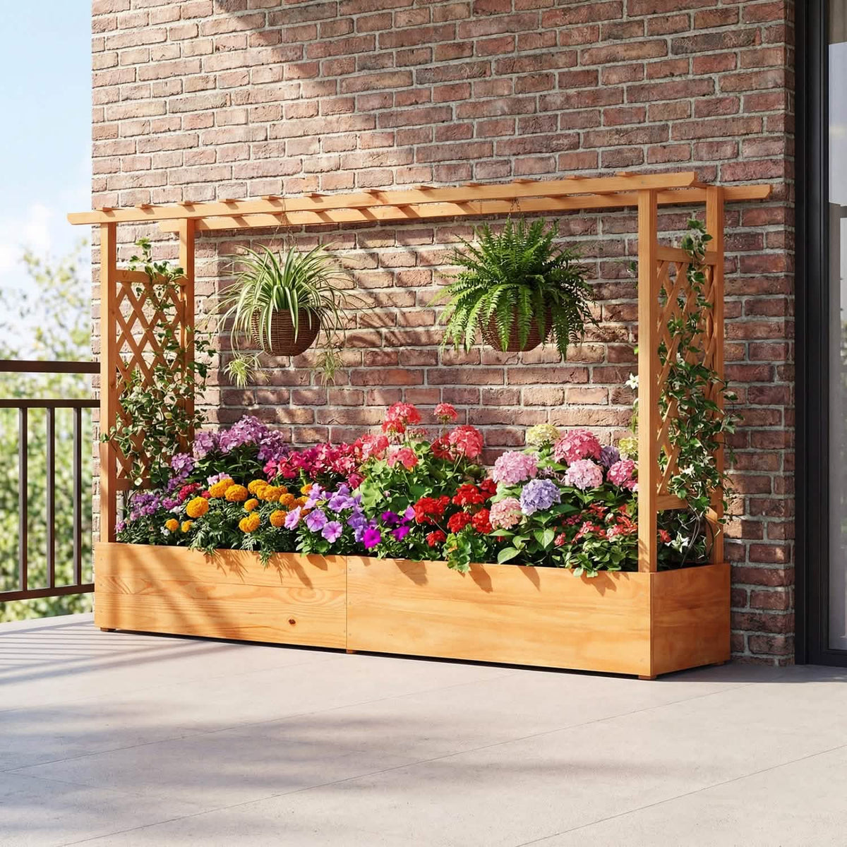 Raised Garden Bed Planter Box with Lattice Trellis Drainage Holes Garden & Patio - Tophatter Daily Deals