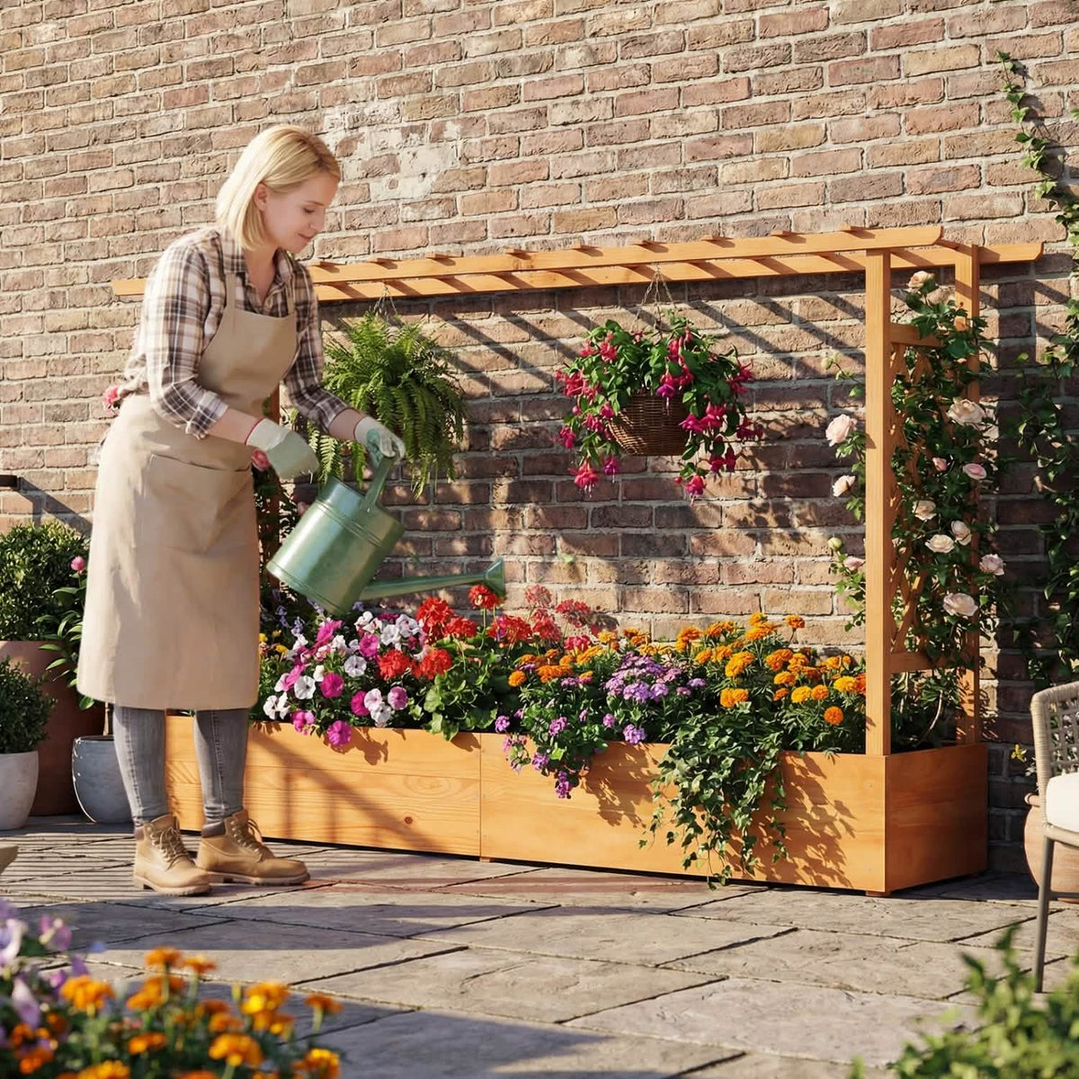 Raised Garden Bed Planter Box with Lattice Trellis Drainage Holes Garden & Patio - Tophatter Daily Deals