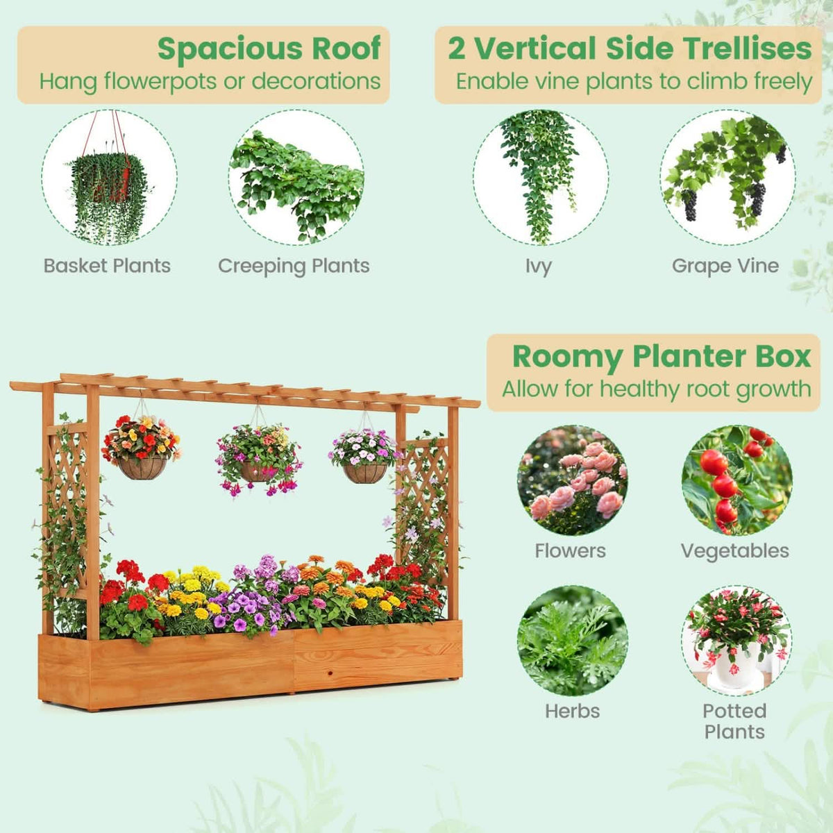 Raised Garden Bed Planter Box with Lattice Trellis Drainage Holes Garden & Patio - Tophatter Daily Deals