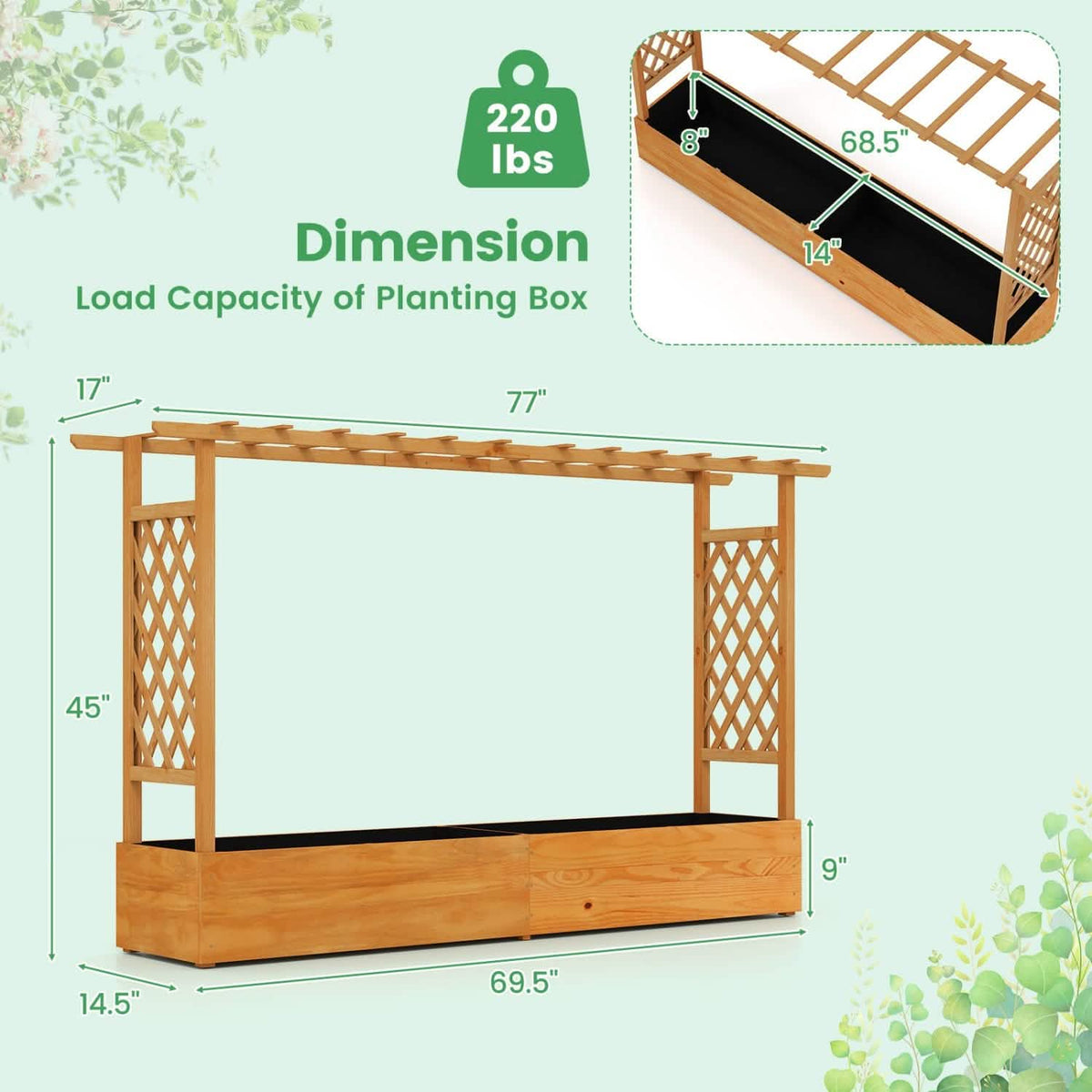 Raised Garden Bed Planter Box with Lattice Trellis Drainage Holes Garden & Patio - Tophatter Daily Deals