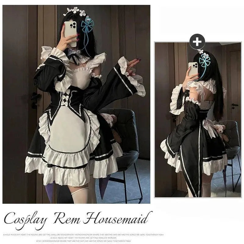 Ram Rem Cosplay Costume Anime Lolita Maid Uniform Maid Apron Lolita Dress Life In A Different World From Zero Costumes Party Set no stockings - Tophatter Daily Deals