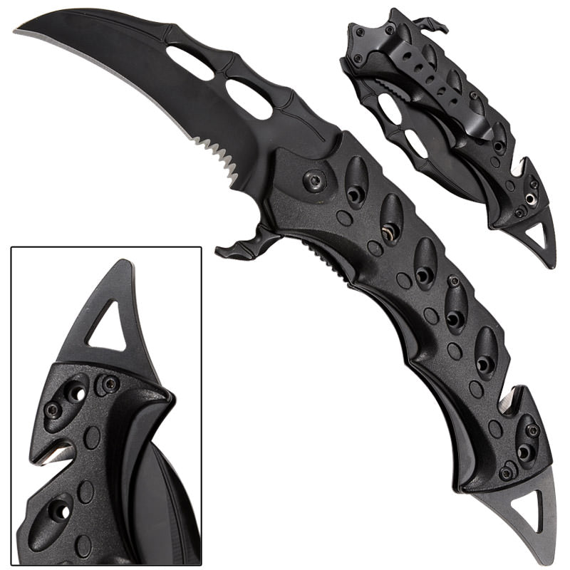 Razorclaw Karambit Spring Assisted Opening Knife - Black Collectible Weapons - Tophatter Daily Deals