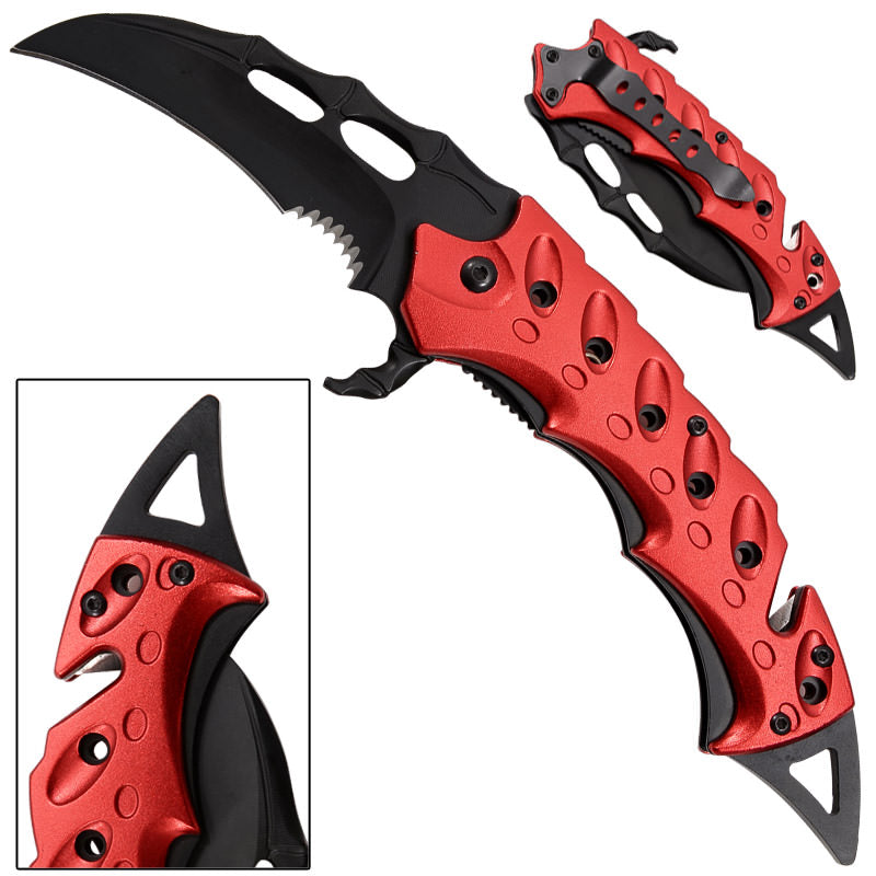 Razorclaw Karambit Spring Assisted Knife - Red - Tophatter Daily Deals