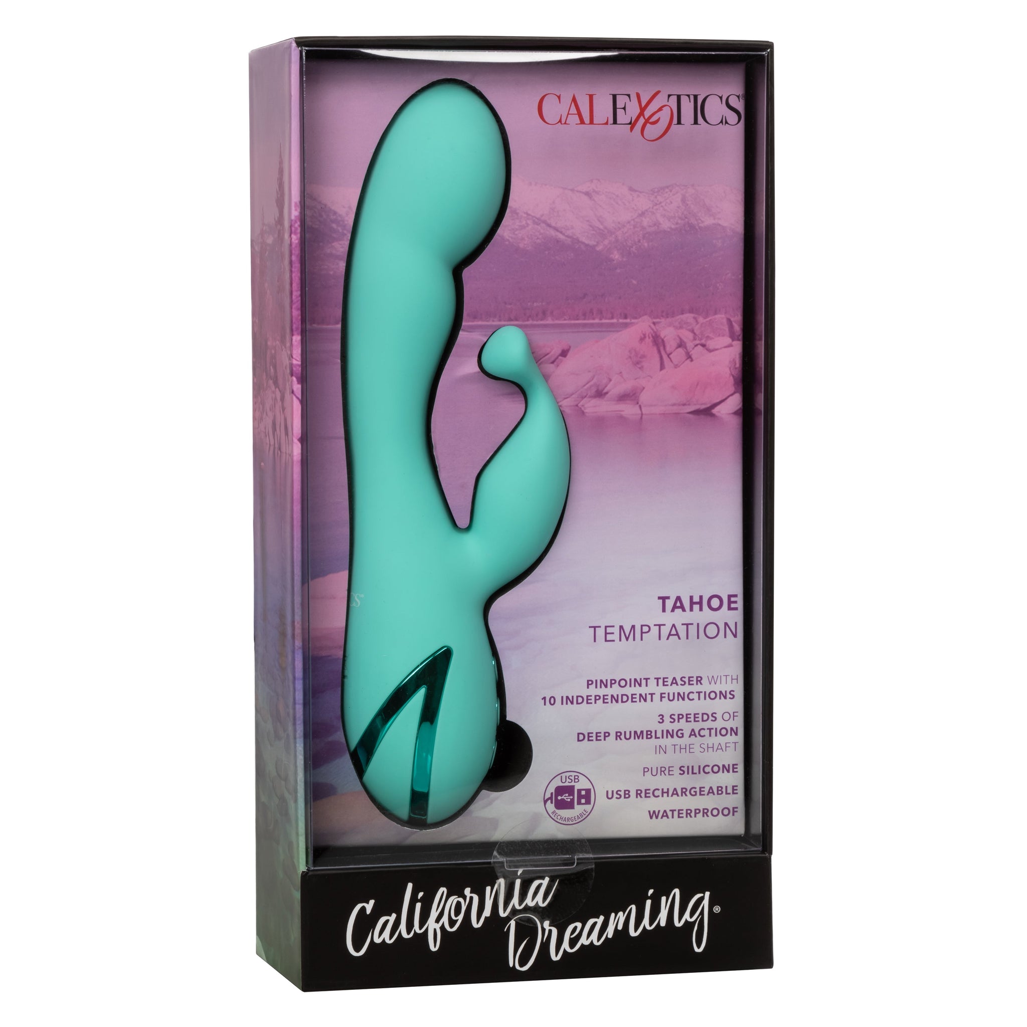 California Dreaming Tahoe Temptation Silicone Massager in Aqua Blue with Dual Vibration and Pinpoint Teaser > Vibrators > Ladies > Rabbit - Tophatter Daily Deals