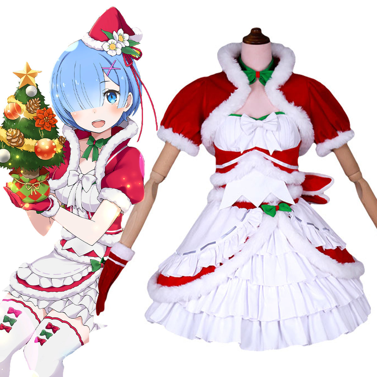Re: Life In A Different World From Zero Re: Zero Starting Life in Another World Christmas Rem Cosplay Costume Costume - Tophatter Daily Deals