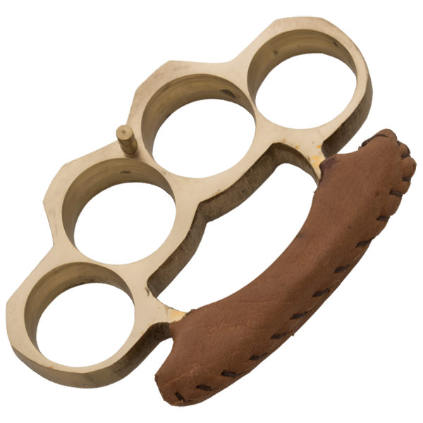 Real Genuine Brass Buckle Knuckles & Paperweight Leather Support - Tophatter's Guns'N'Weapons Store Collectible Weapons - Tophatter Daily Deals