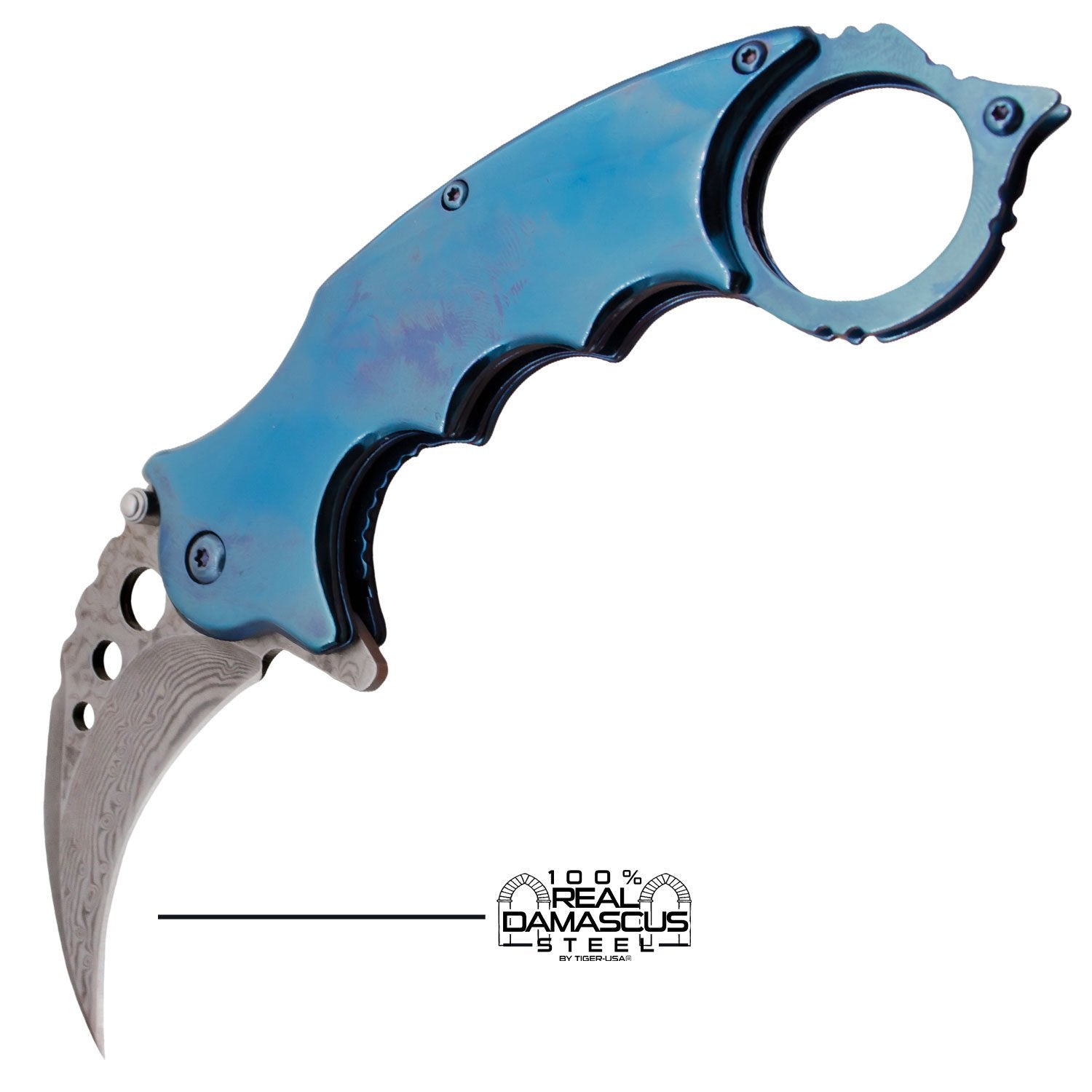 REAL Damascus Karambit Knife Spring Assisted Folder - 5 Colors Knife-Assist - Tophatter Daily Deals