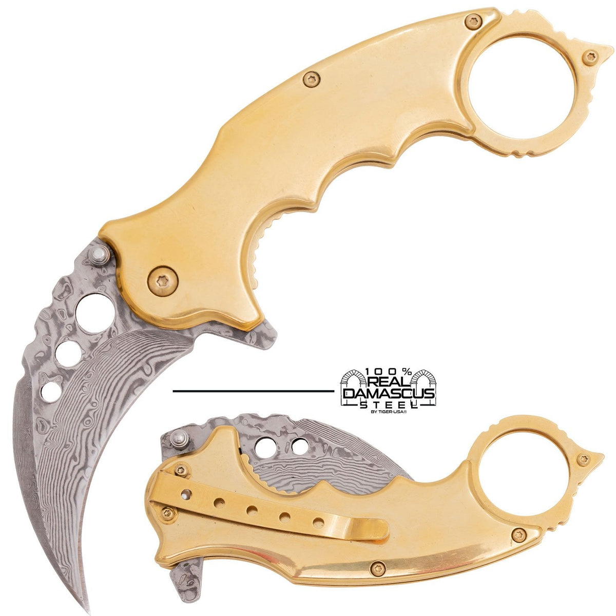 REAL Damascus Karambit Knife Spring Assisted Folder - 5 Colors Knife-Assist - Tophatter Daily Deals
