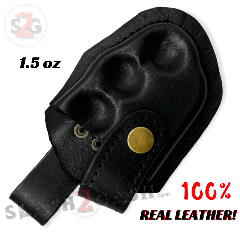 Black Spare Brass Knuckle Sheath w/ Belt Loop Real Leather - Snap Closure Black - Snap Closure Belt Buckle - Tophatter Daily Deals