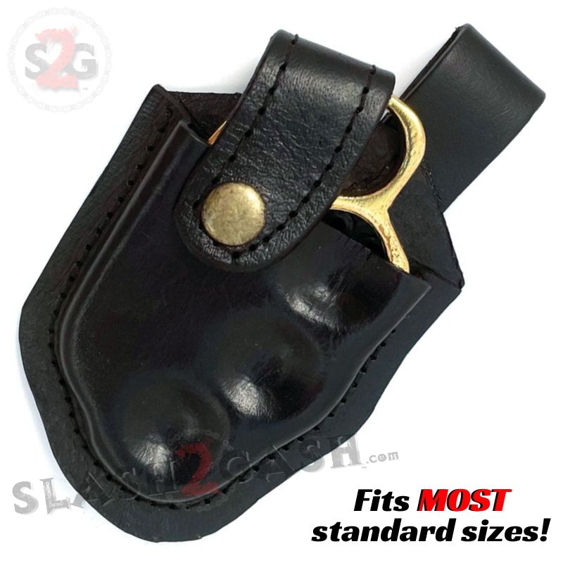 Black Spare Brass Knuckle Sheath w/ Belt Loop Real Leather - Snap Closure Belt Buckle - Tophatter Daily Deals