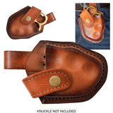 Brown Brass Knuckle Sheath w/ Belt Loop Real Leather - Snap Closure Belt Buckle - Tophatter Daily Deals